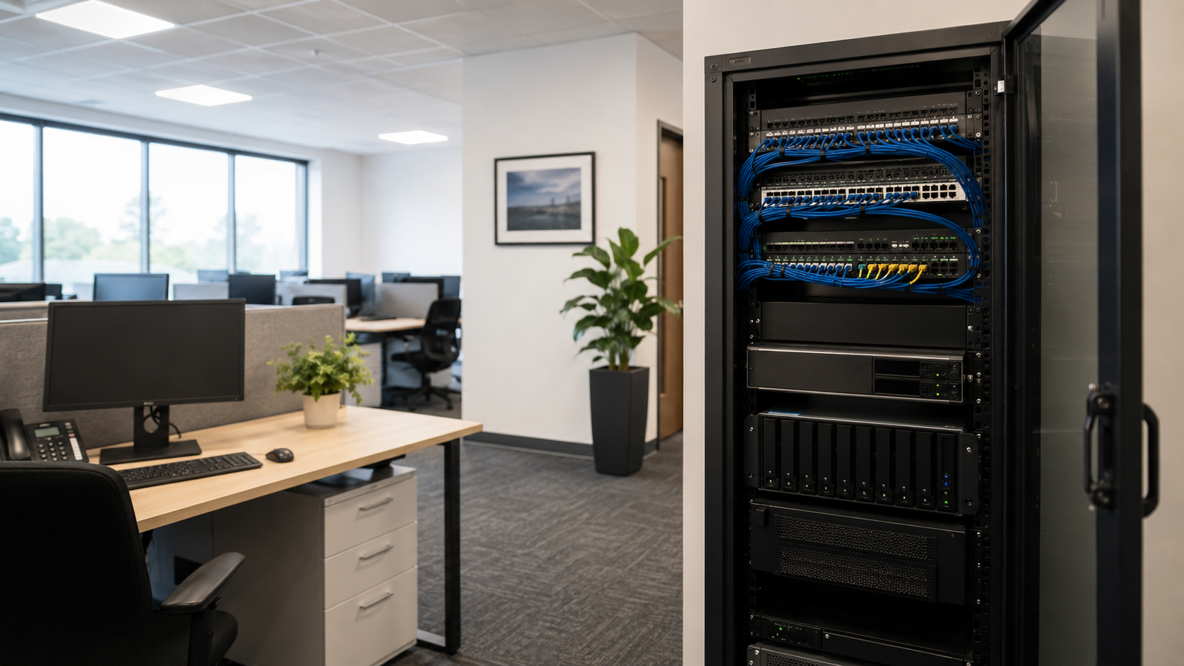 Uređena IT infrastruktura firme sa mrežom, backup sistemom i računarima